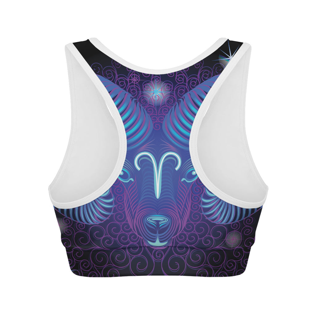 Dark Aries Zodiac Sign Print Women's Sports Bra