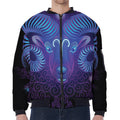 Dark Aries Zodiac Sign Print Zip Sleeve Bomber Jacket
