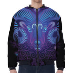 Dark Aries Zodiac Sign Print Zip Sleeve Bomber Jacket