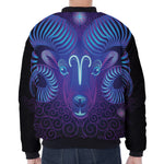 Dark Aries Zodiac Sign Print Zip Sleeve Bomber Jacket