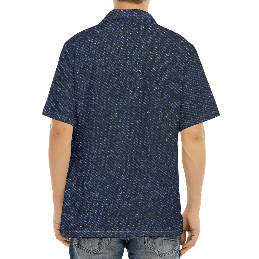 Dark Blue Denim Jeans Print Aloha Shirt