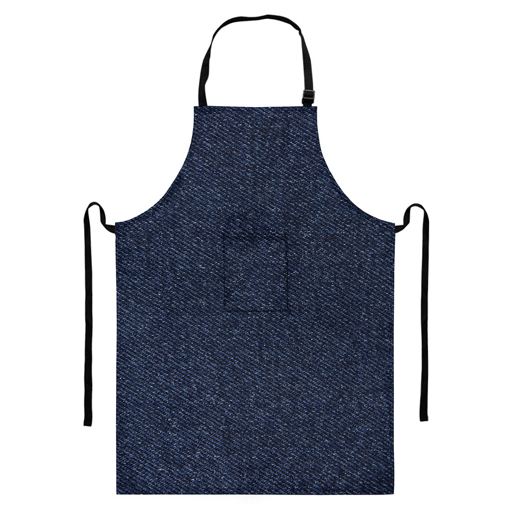 Dark Blue Denim Jeans Print Bib Apron With Pocket