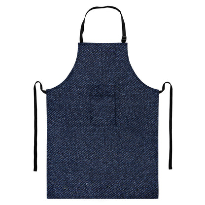 Dark Blue Denim Jeans Print Bib Apron With Pocket