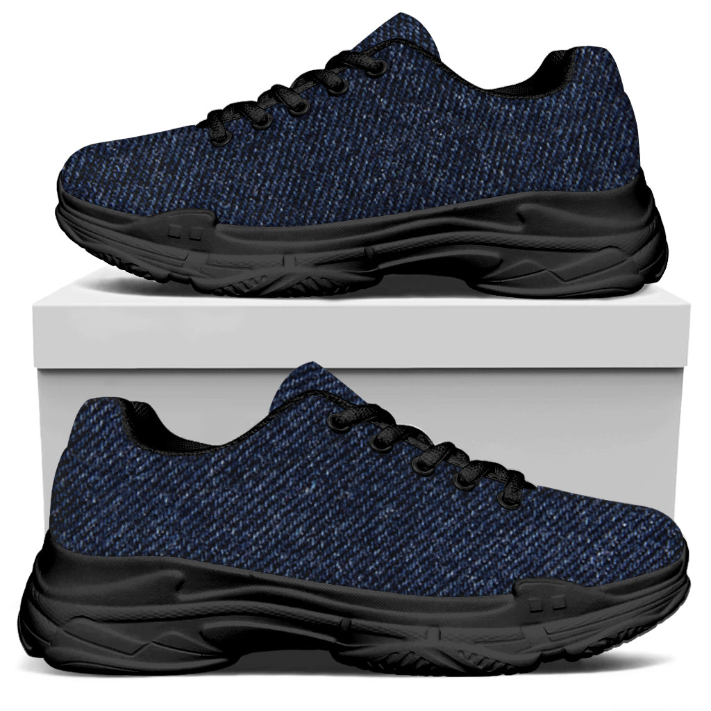 Dark Blue Denim Jeans Print Black Chunky Shoes