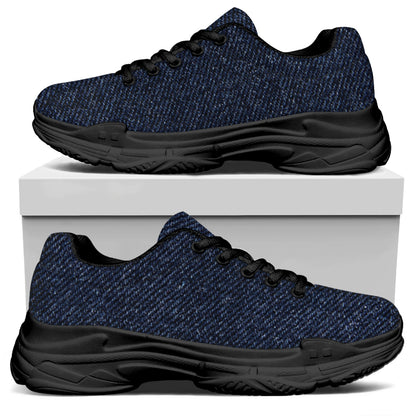 Dark Blue Denim Jeans Print Black Chunky Shoes