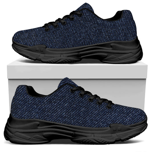 Dark Blue Denim Jeans Print Black Chunky Shoes