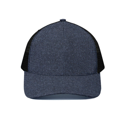 Dark Blue Denim Jeans Print Black Mesh Trucker Cap