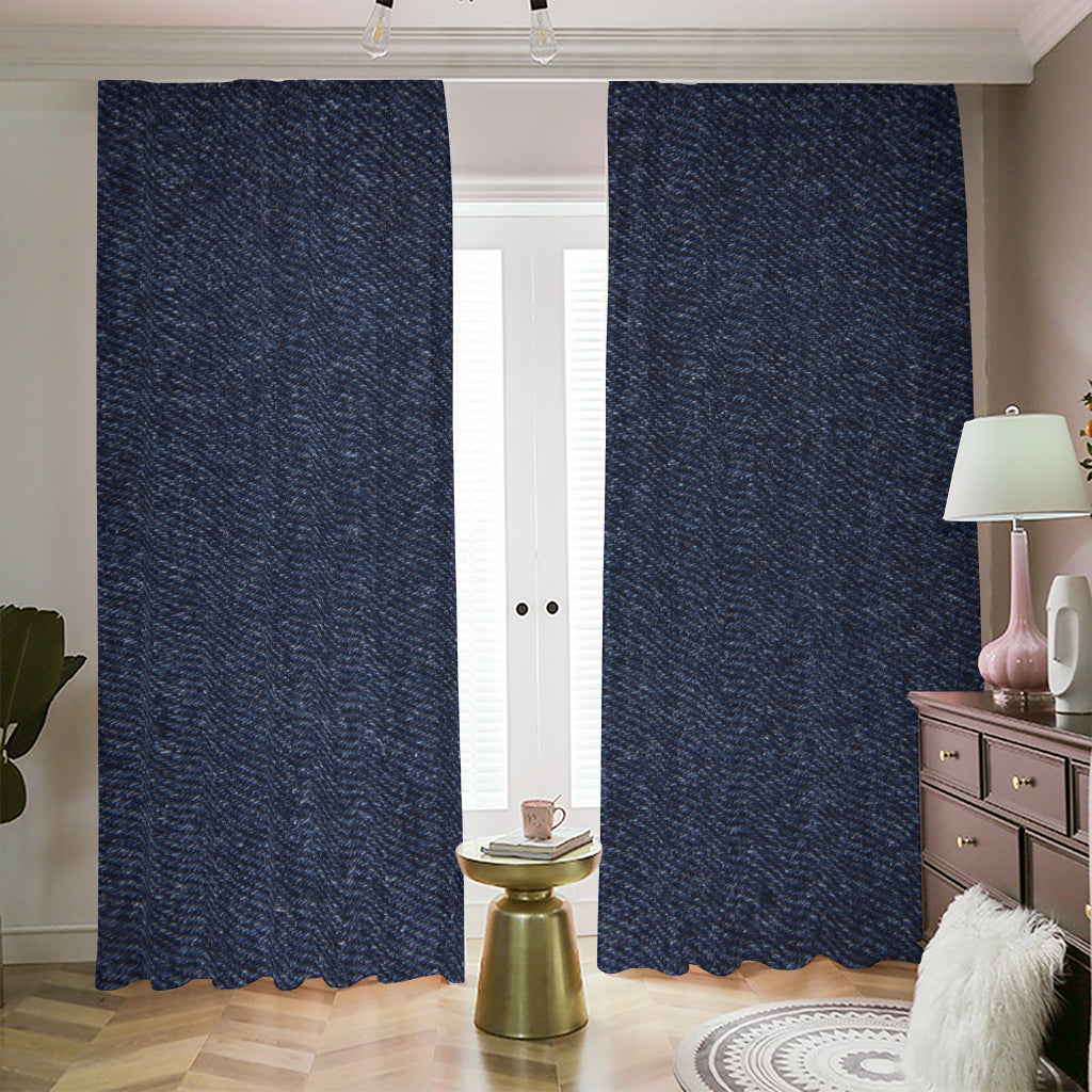 Dark Blue Denim Jeans Print Blackout Pencil Pleat Curtains