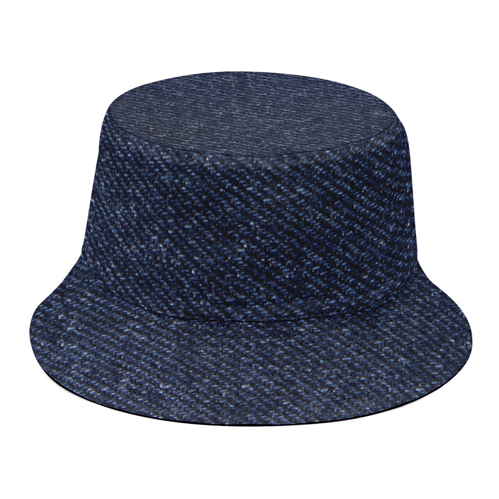 Dark Blue Denim Jeans Print Bucket Hat