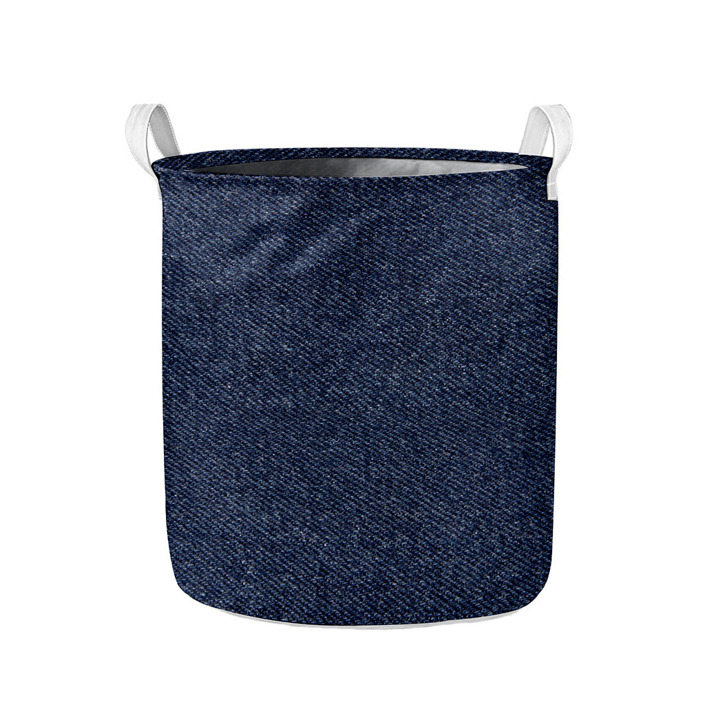Dark Blue Denim Jeans Print Collapsible Laundry Basket
