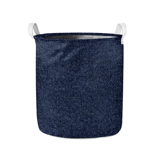 Dark Blue Denim Jeans Print Collapsible Laundry Basket