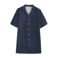 Dark Blue Denim Jeans Print Cotton Hawaiian Shirt