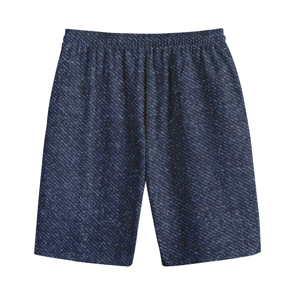 Dark Blue Denim Jeans Print Cotton Shorts