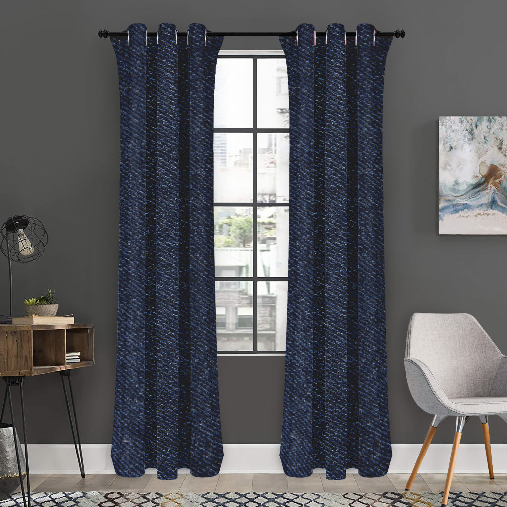 Dark Blue Denim Jeans Print Curtain
