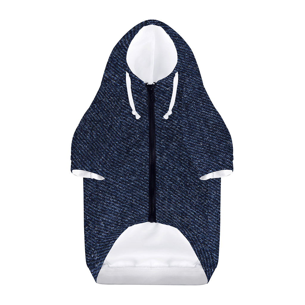 Dark Blue Denim Jeans Print Dog Zip Up Hoodie