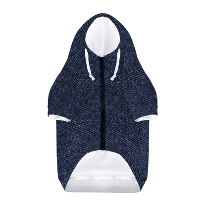 Dark Blue Denim Jeans Print Dog Zip Up Hoodie