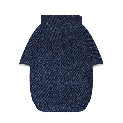 Dark Blue Denim Jeans Print Dog Zip Up Hoodie