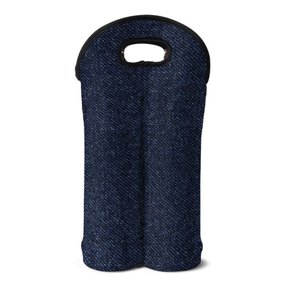 Dark Blue Denim Jeans Print Double Neoprene Wine Tote