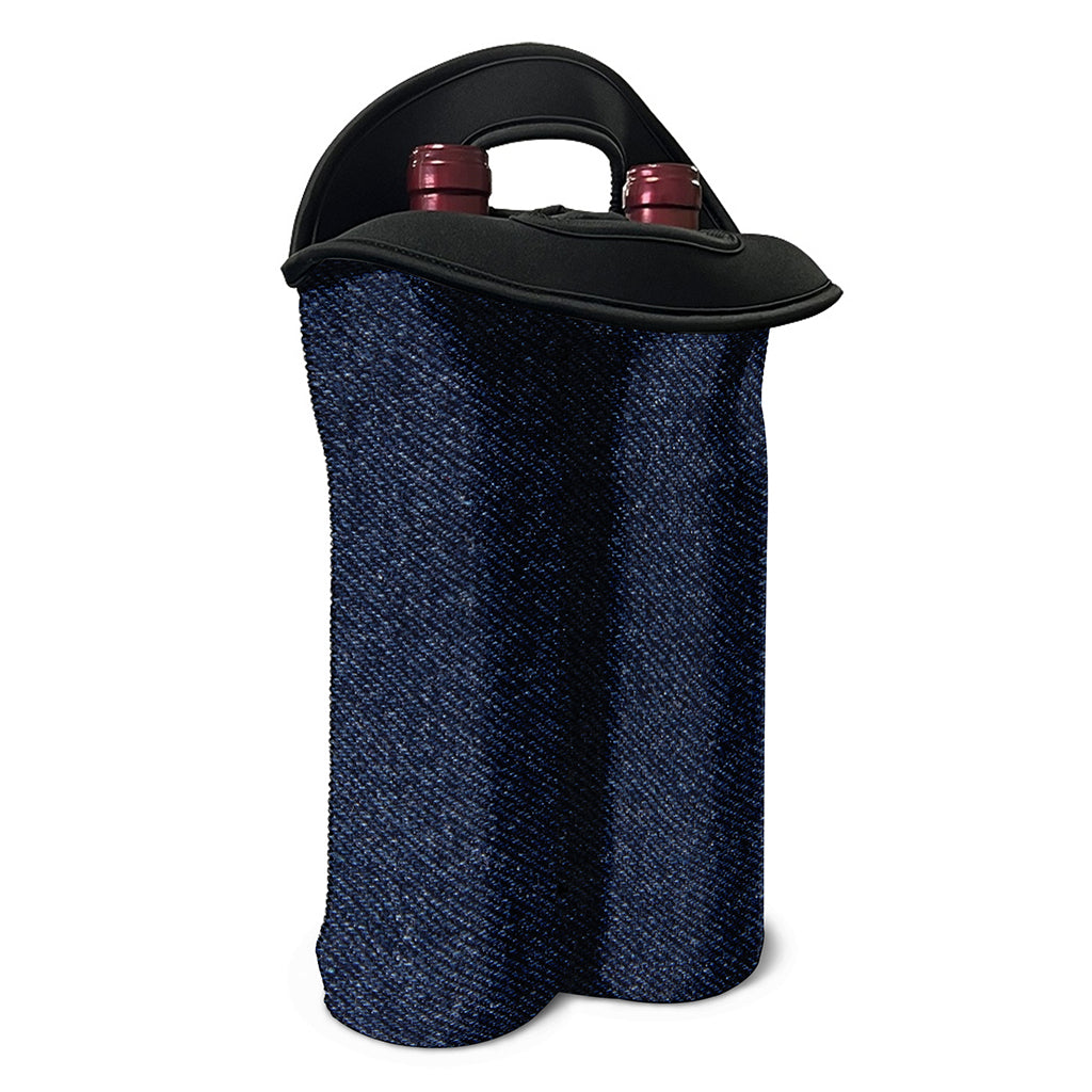 Dark Blue Denim Jeans Print Double Neoprene Wine Tote