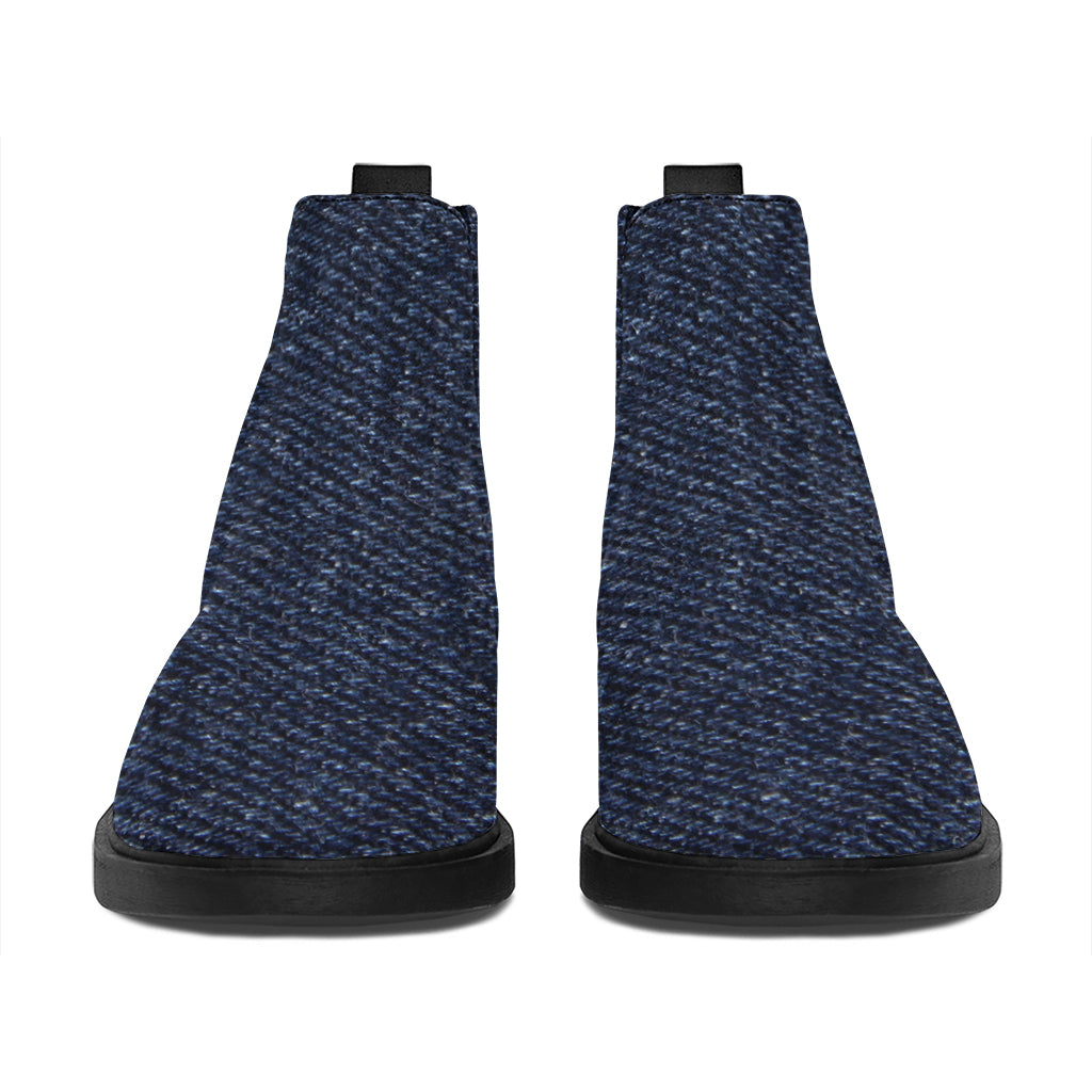 Dark Blue Denim Jeans Print Flat Ankle Boots