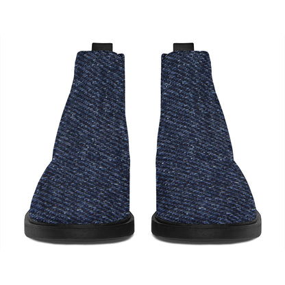 Dark Blue Denim Jeans Print Flat Ankle Boots