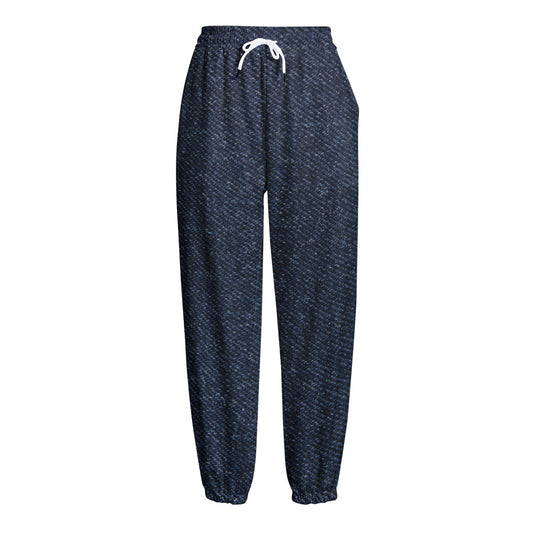 Dark Blue Denim Jeans Print Fleece Lined Knit Pants
