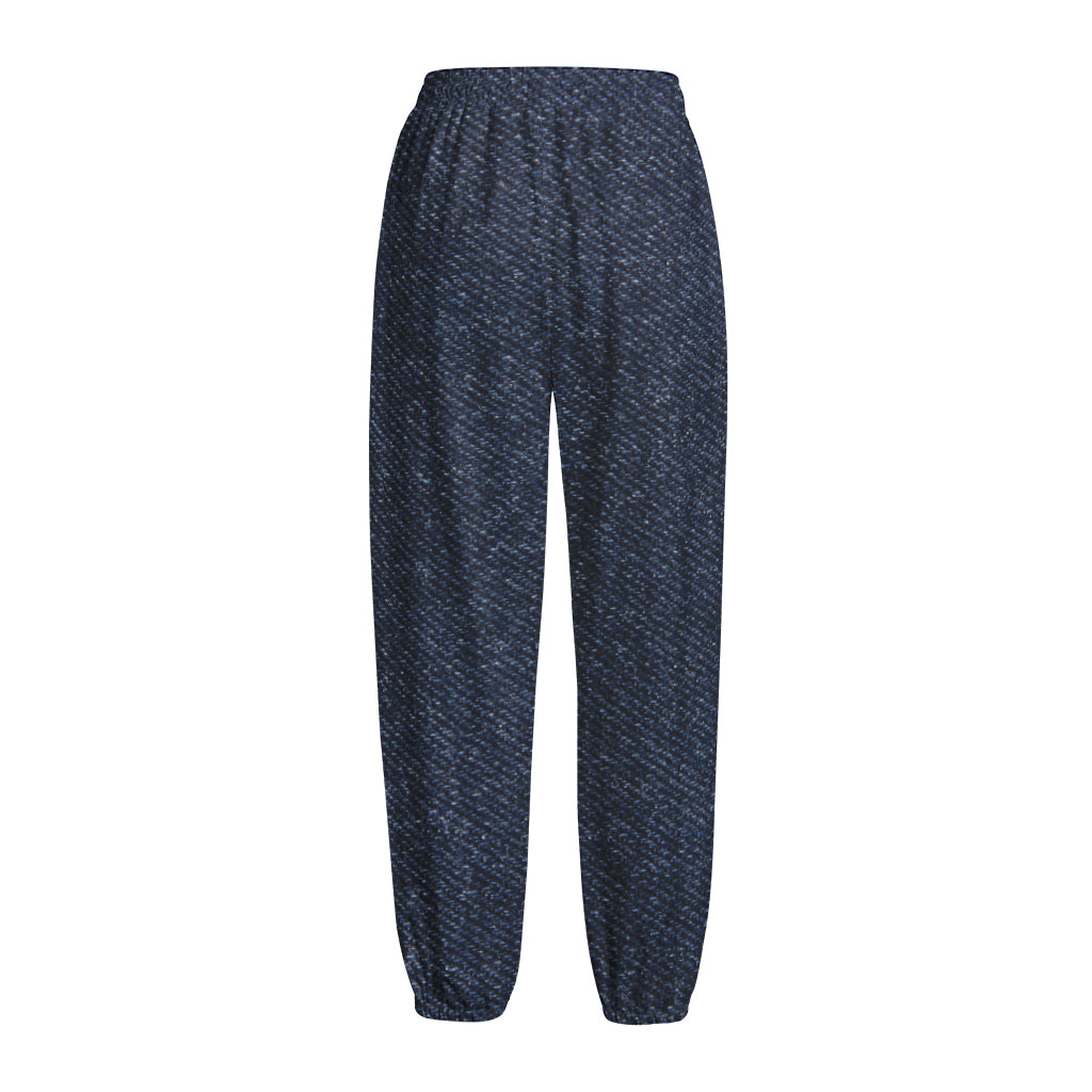 Dark Blue Denim Jeans Print Fleece Lined Knit Pants