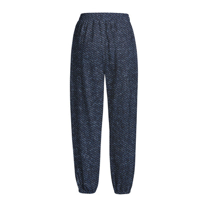 Dark Blue Denim Jeans Print Fleece Lined Knit Pants