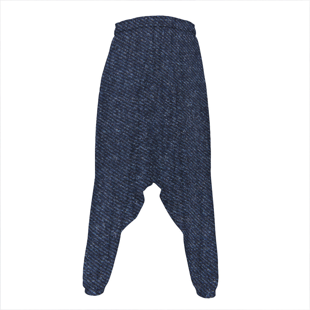 Dark Blue Denim Jeans Print Hammer Pants