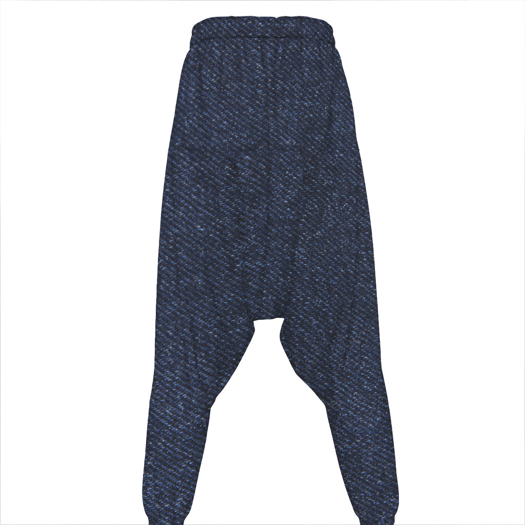 Dark Blue Denim Jeans Print Hammer Pants