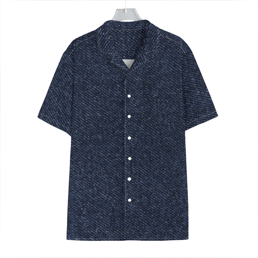 Dark Blue Denim Jeans Print Hawaiian Shirt