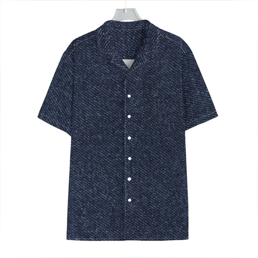 Dark Blue Denim Jeans Print Hawaiian Shirt