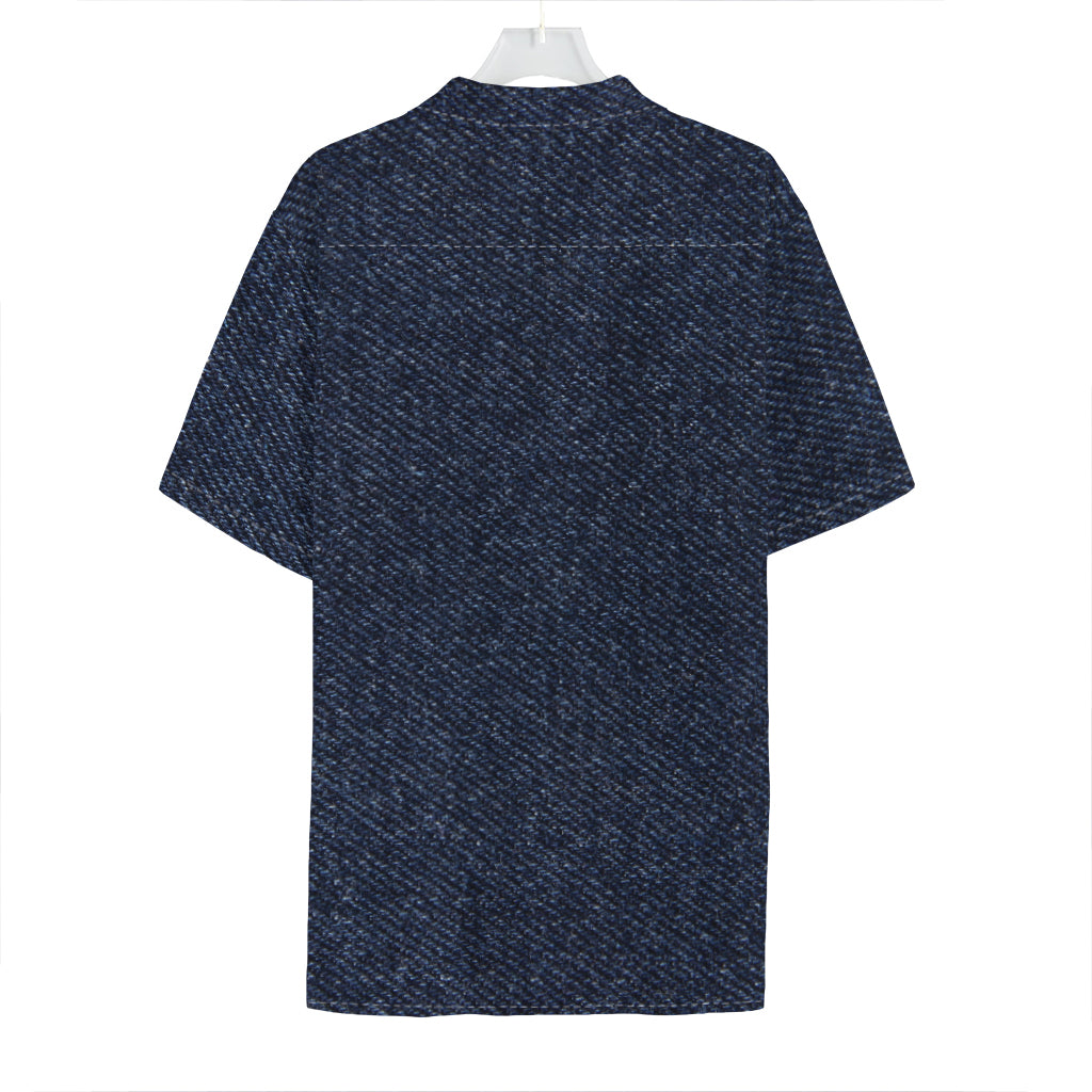 Dark Blue Denim Jeans Print Hawaiian Shirt