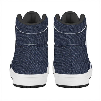 Dark Blue Denim Jeans Print High Top Leather Sneakers