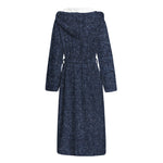 Dark Blue Denim Jeans Print Hooded Bathrobe