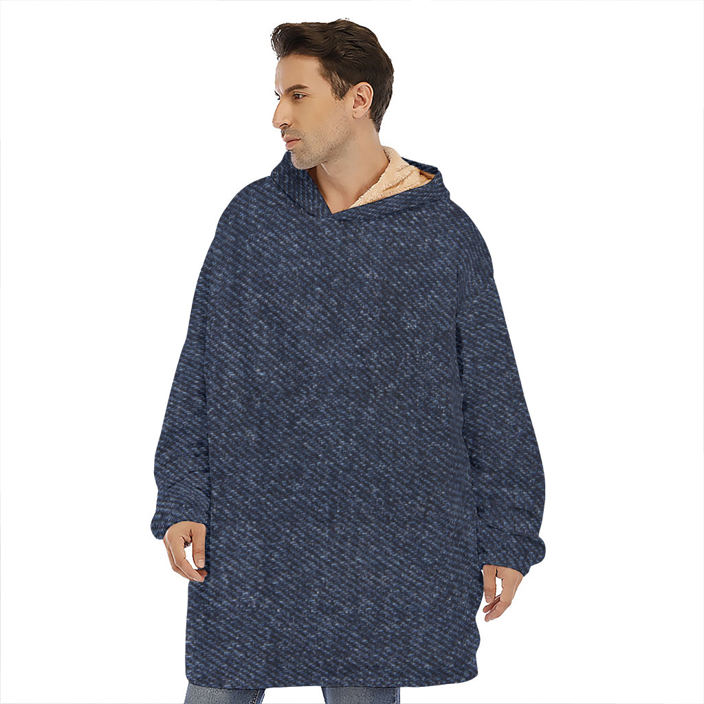 Dark Blue Denim Jeans Print Hoodie Blanket