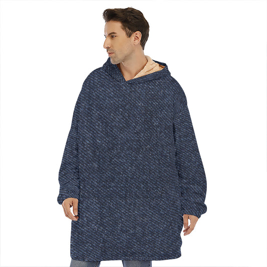 Dark Blue Denim Jeans Print Hoodie Blanket