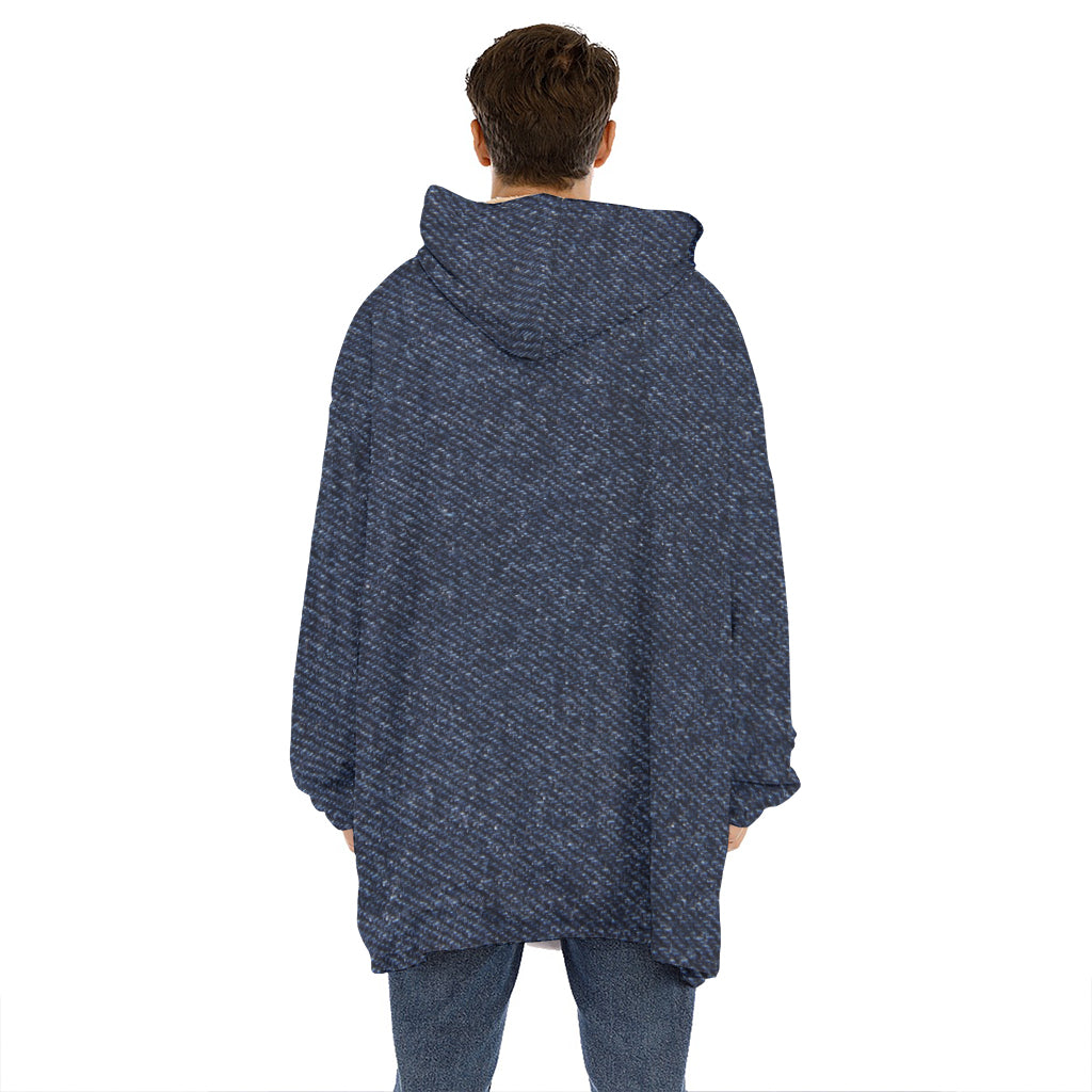 Dark Blue Denim Jeans Print Hoodie Blanket
