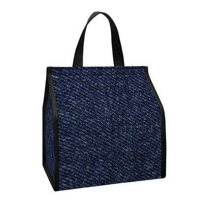 Dark Blue Denim Jeans Print Insulated Lunch Tote