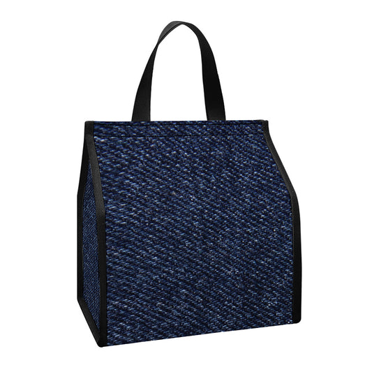 Dark Blue Denim Jeans Print Insulated Lunch Tote