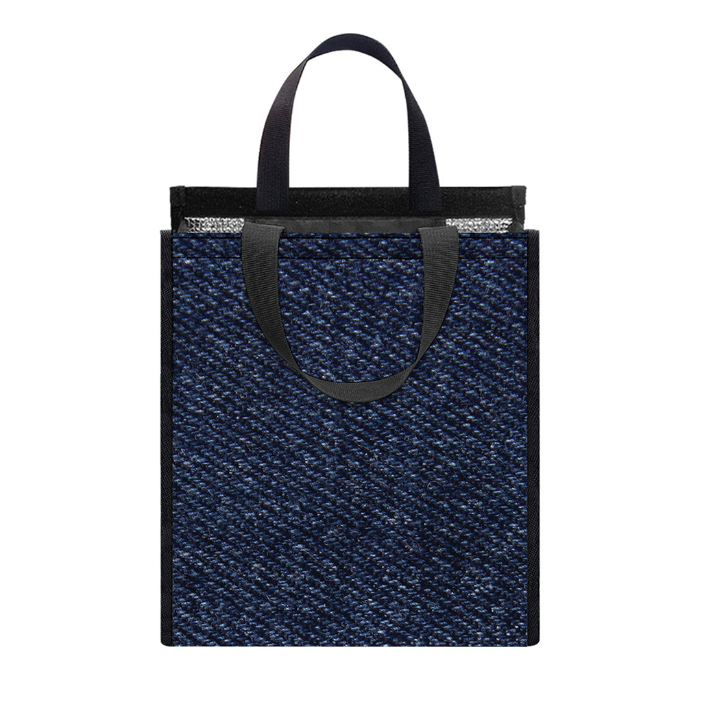 Dark Blue Denim Jeans Print Insulated Lunch Tote