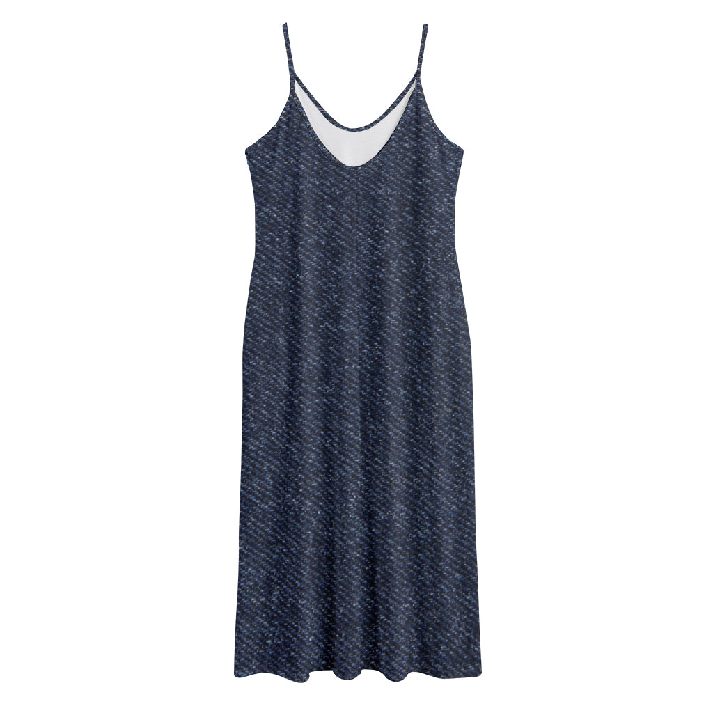 Dark Blue Denim Jeans Print Jersey Midi Cami Dress