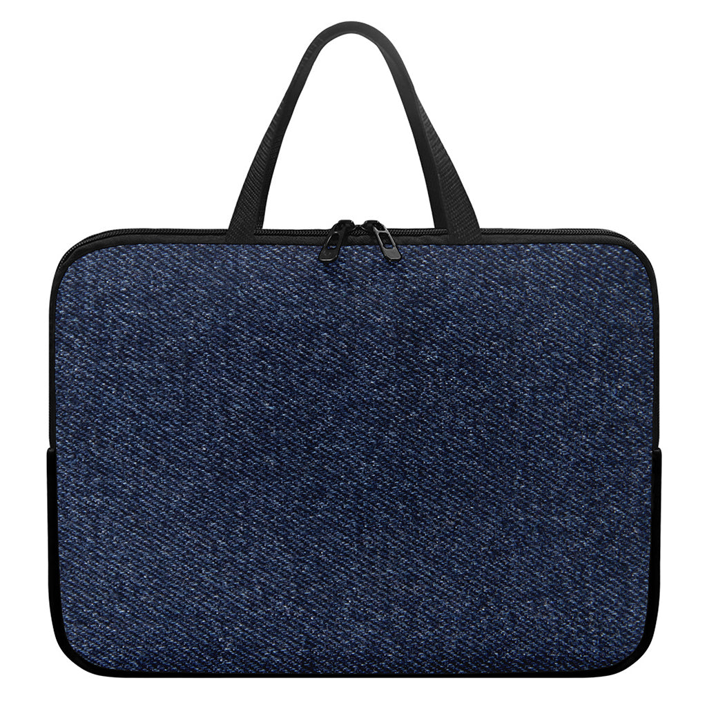 Dark Blue Denim Jeans Print Laptop Sleeve With Handle