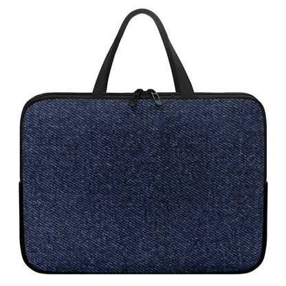 Dark Blue Denim Jeans Print Laptop Sleeve With Handle