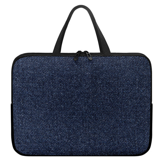 Dark Blue Denim Jeans Print Laptop Sleeve With Handle