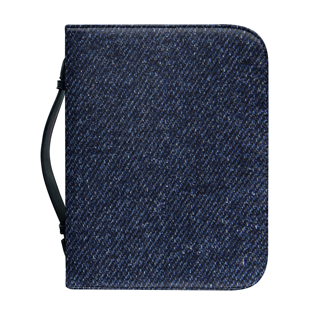 Dark Blue Denim Jeans Print Leather Bible Cover