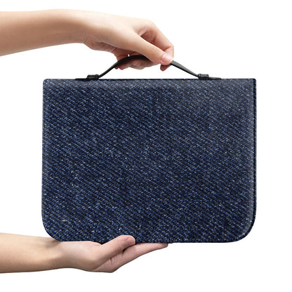 Dark Blue Denim Jeans Print Leather Bible Cover