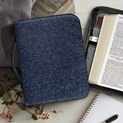 Dark Blue Denim Jeans Print Leather Bible Cover