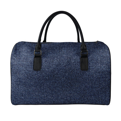 Dark Blue Denim Jeans Print Leather Duffle Bag