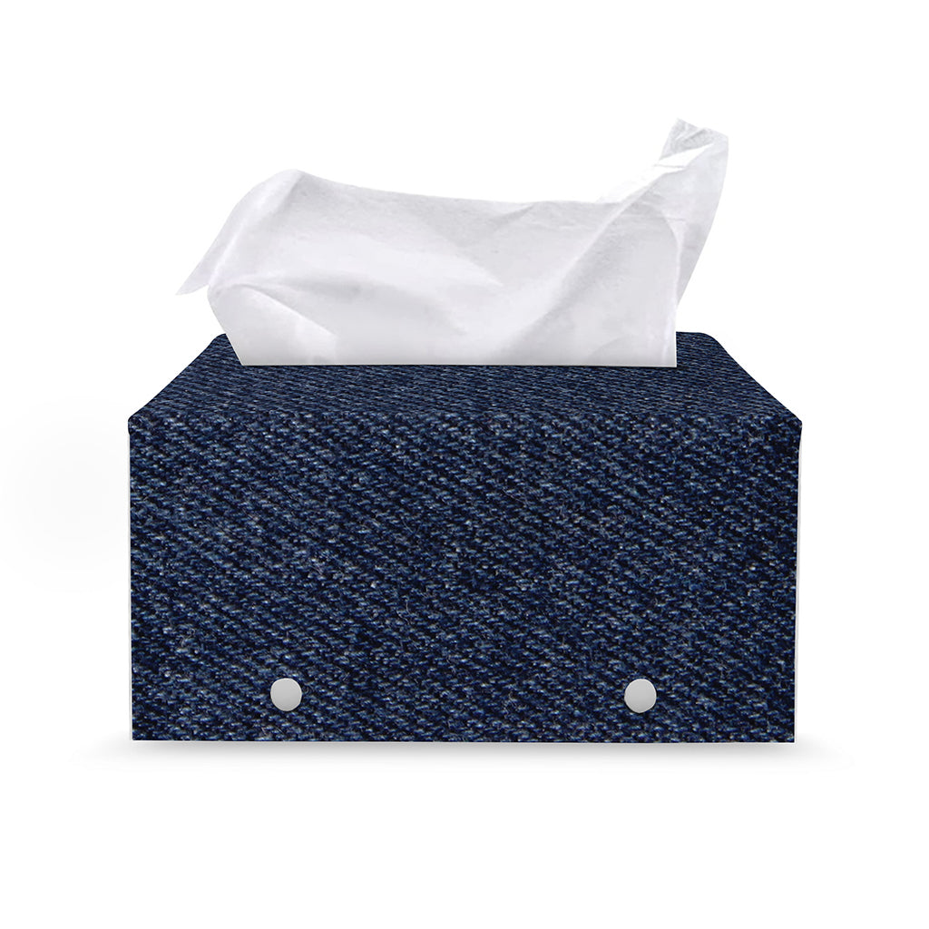 Dark Blue Denim Jeans Print Leather Tissue Box Cover
